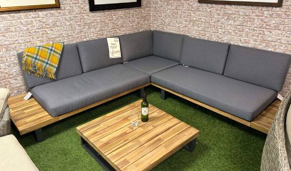 Beautiful Outdoor Wood Corner Sofa Set, Including Coffee Table And Showerproof Cushions